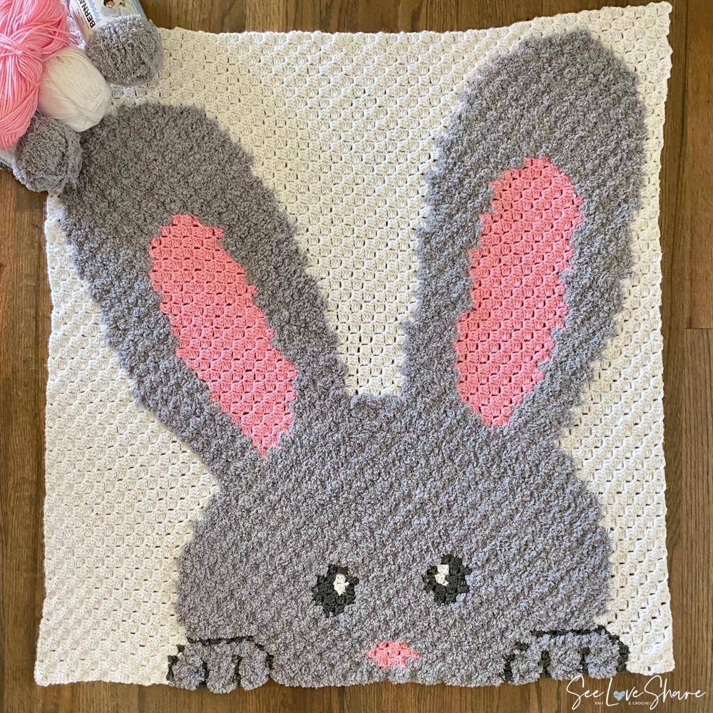 Adorable Bunny C2C Crochet Baby Blanket
