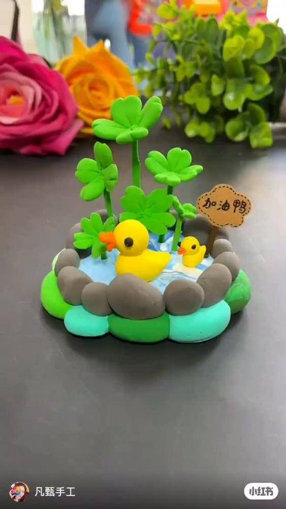 Adorable Clay Duck Pond Scene Project
