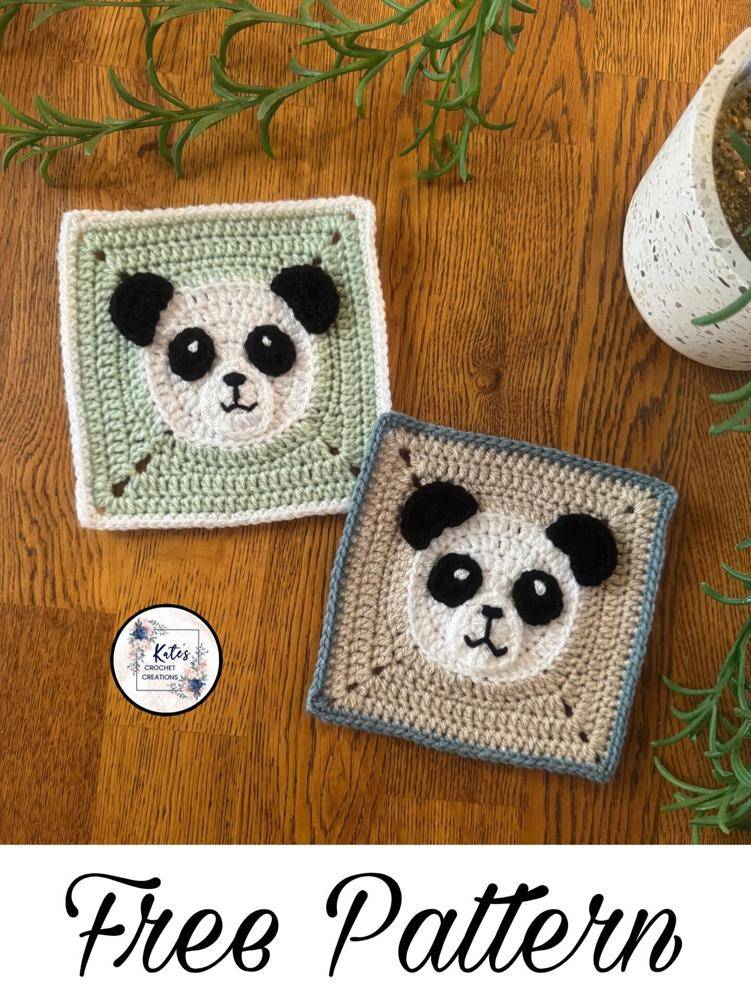 Adorable Panda Face Crochet Granny Square