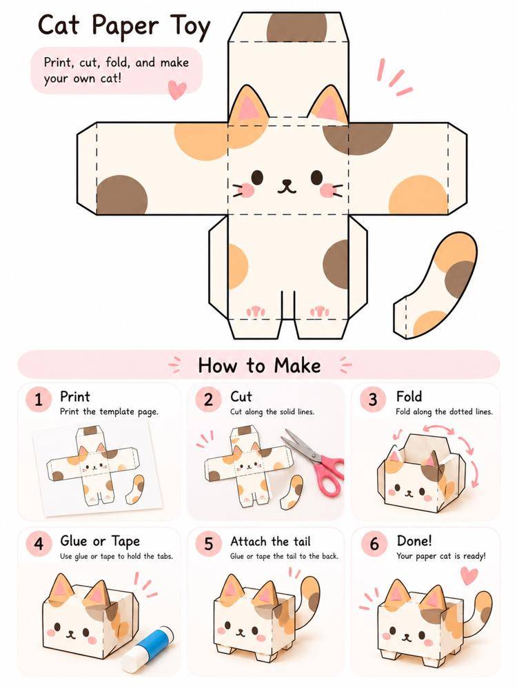 Adorable Paper Cat Toy Craft