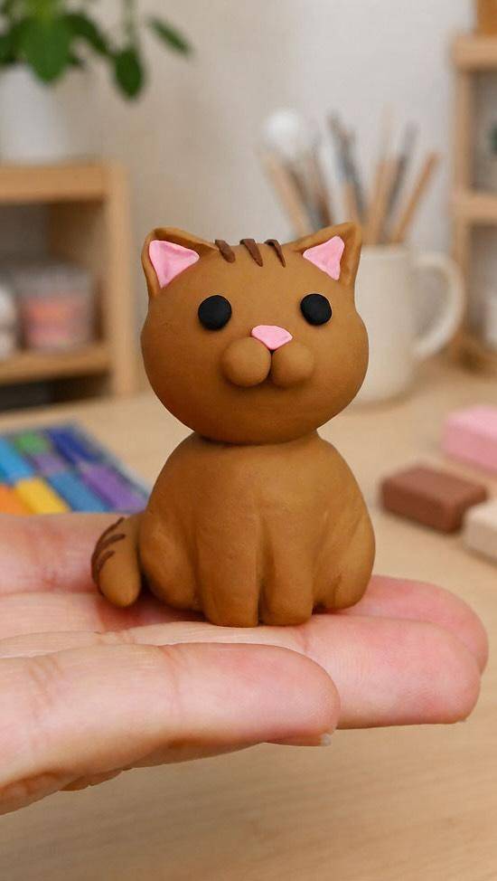 Adorable Polymer Clay Cat Sculpture