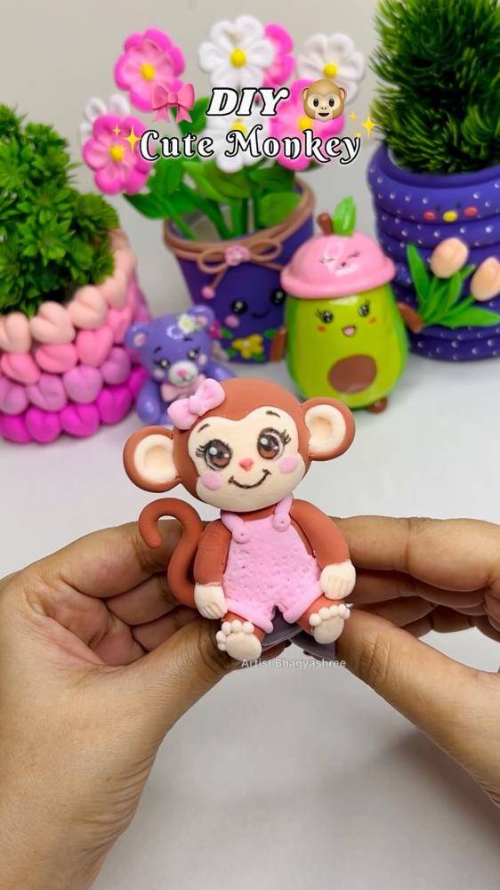 Adorable Polymer Clay Monkey Figurine Craft