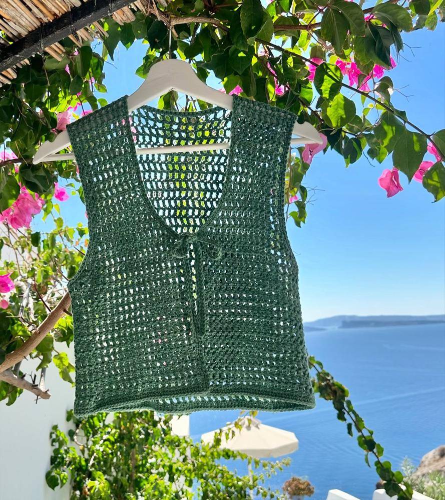 Airy Crochet Vest with Tie Front