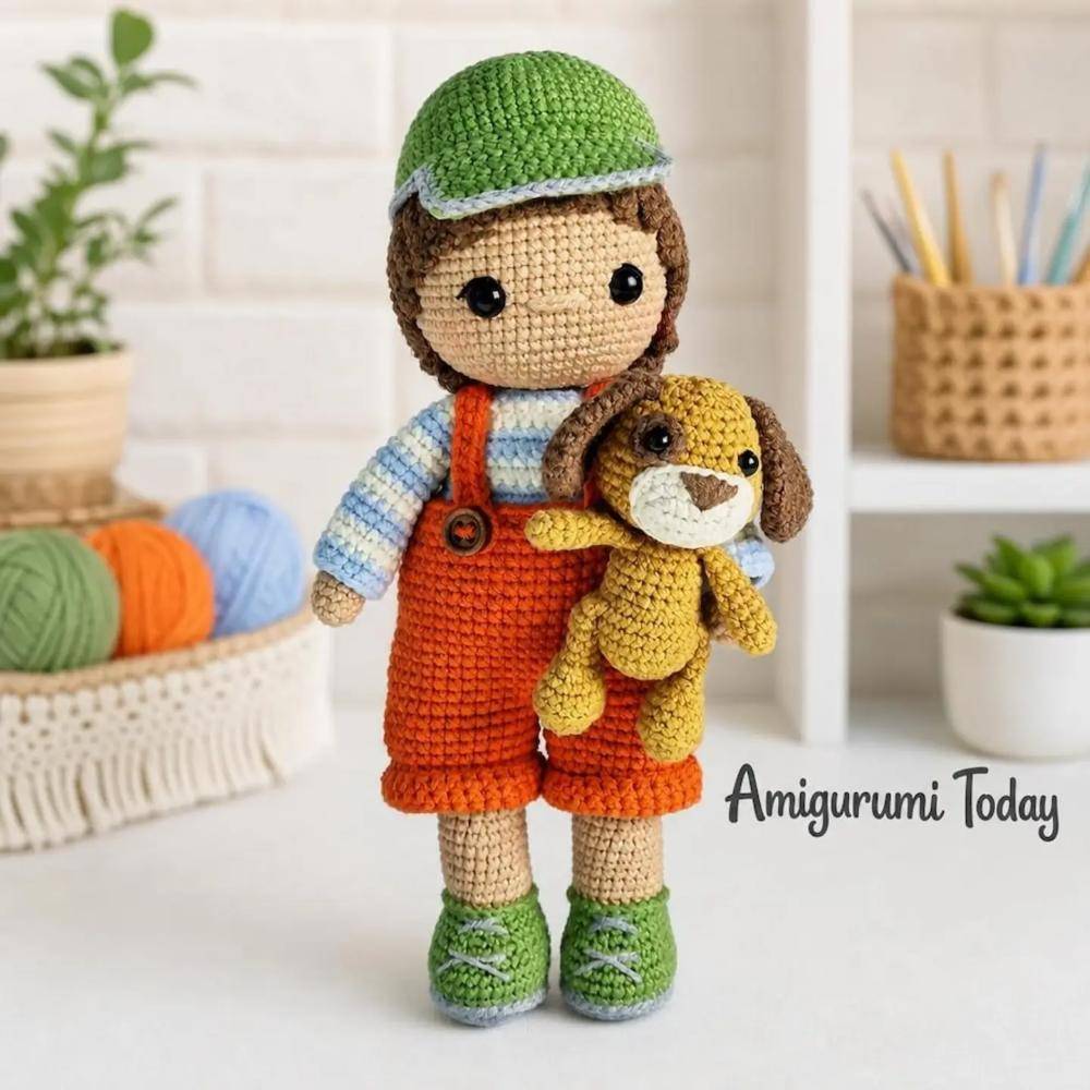 Amigurumi Boy Doll with Crochet Dog Companion