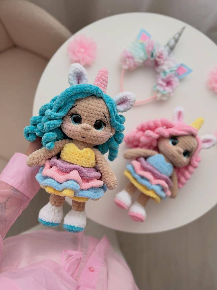 Amigurumi Unicorn Dolls with Ruffled Skirts