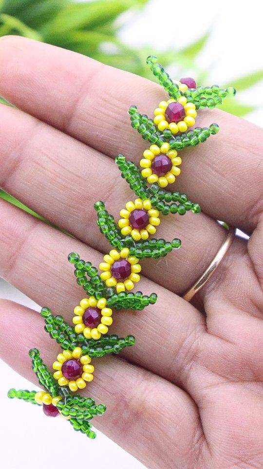 Beaded Sunflower and Leaf Bracelet Project