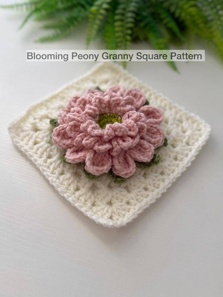 Blooming Peony Granny Square Crochet Pattern