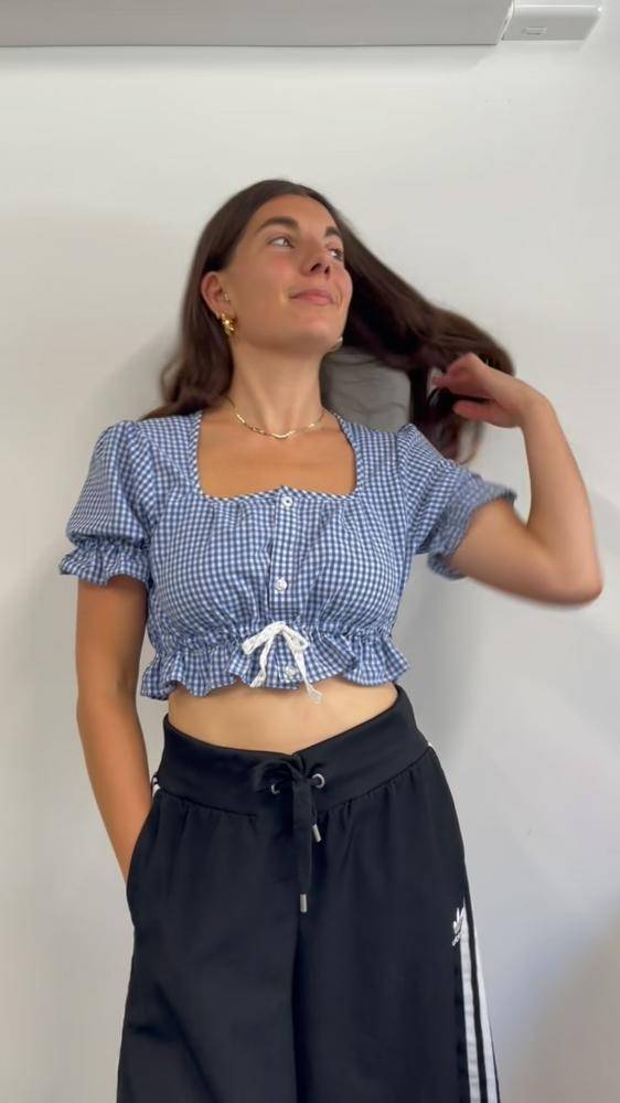 Blue Gingham Cropped Puff Sleeve Top Project