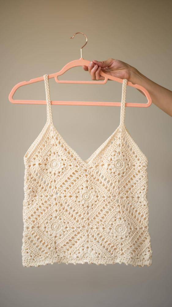 Bohemian Crochet Cami with Floral Motifs