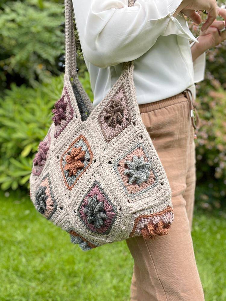 Bohemian Crochet Granny Square Shoulder Bag
