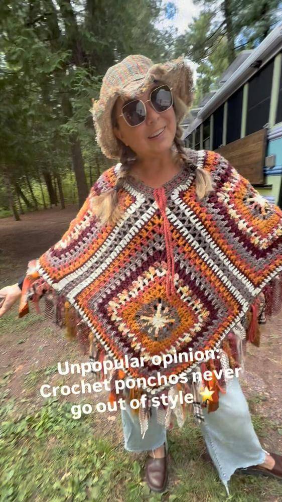 Bohemian Crochet Poncho with Fringe and Tassels