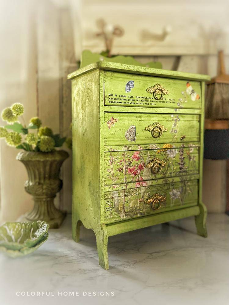 Botanical Decoupage Dresser with Distressed Finish