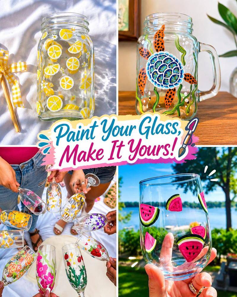 Bright Fruit and Floral Painted Glassware