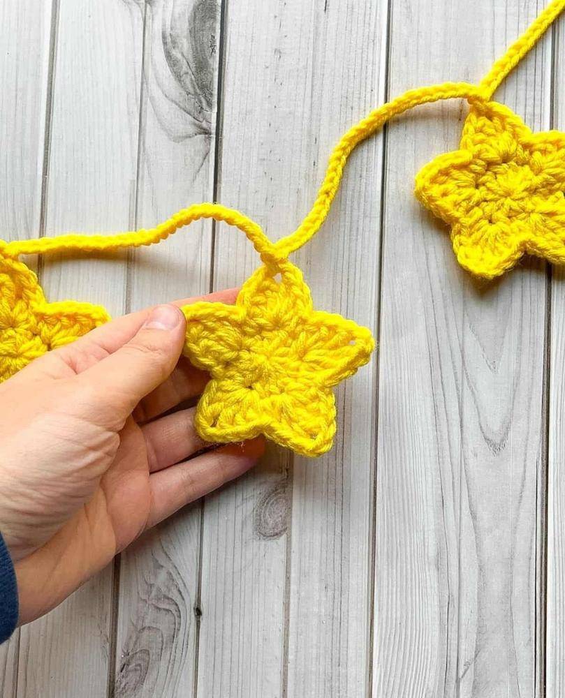 Bright Yellow Crochet Star Garland Project