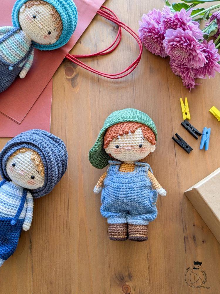 Charming Crochet Boy Doll with Overalls and Hat