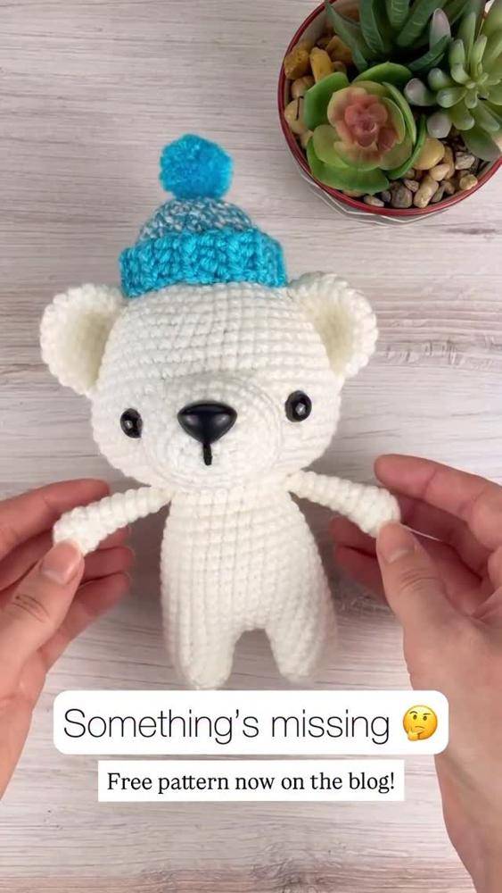 Charming Crochet Polar Bear with Winter Hat