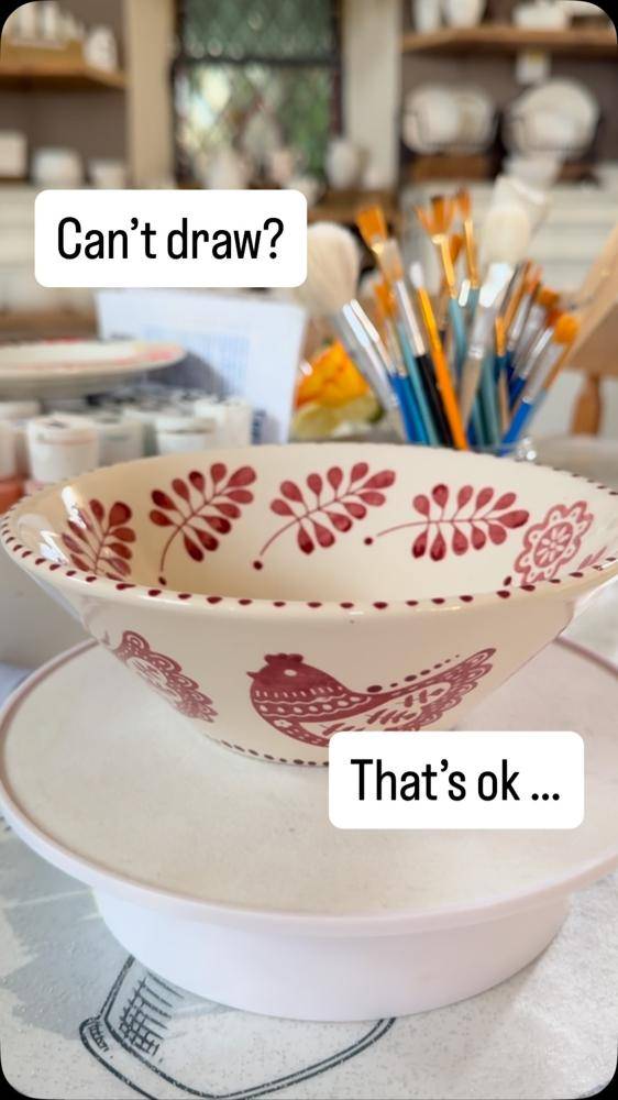 Charming Folk Art Style Ceramic Bowl