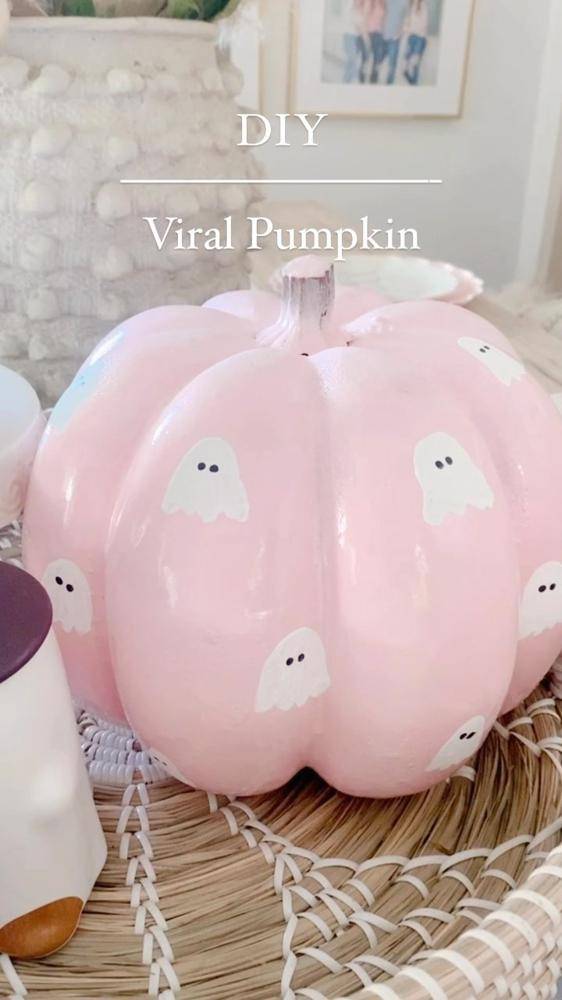 Charming Pink Ghost Painted Pumpkin Decor
