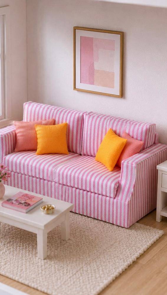 Charming Striped Dollhouse Sofa Craft