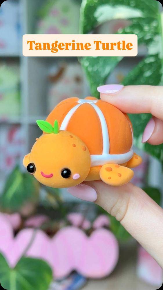 Charming Tangerine Turtle Air Dry Clay Figurine
