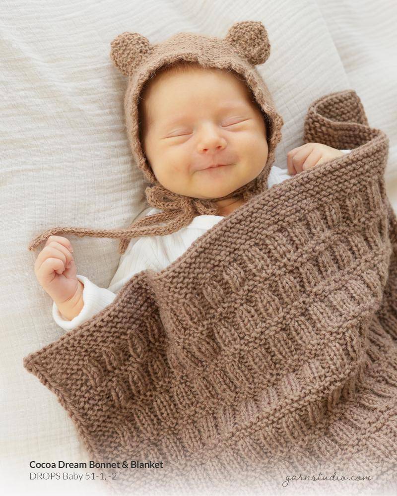 Charming Textured Knit Baby Blanket and Bonnet Set