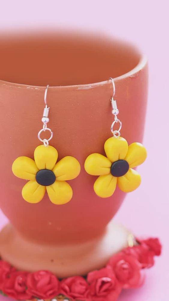 Cheerful Yellow Flower Polymer Clay Earrings