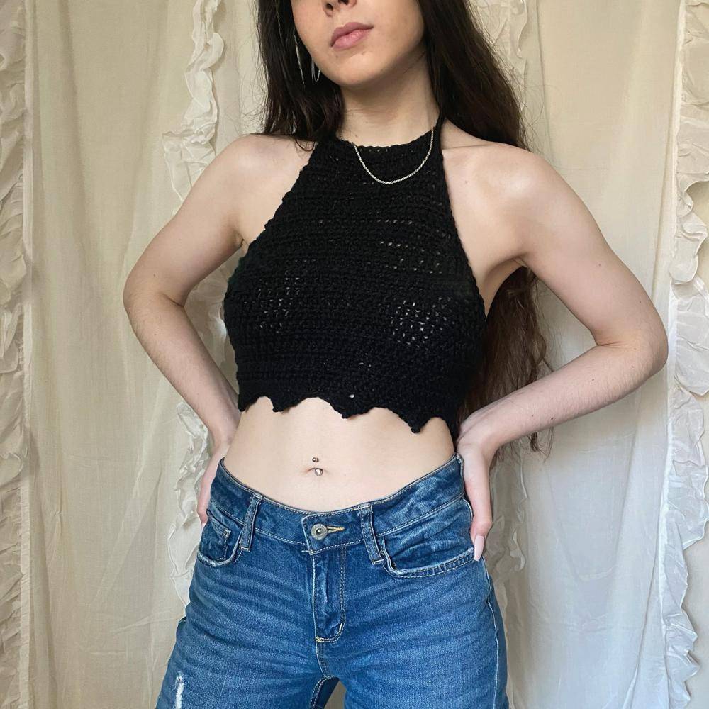 Chic Black Crochet Halter Top