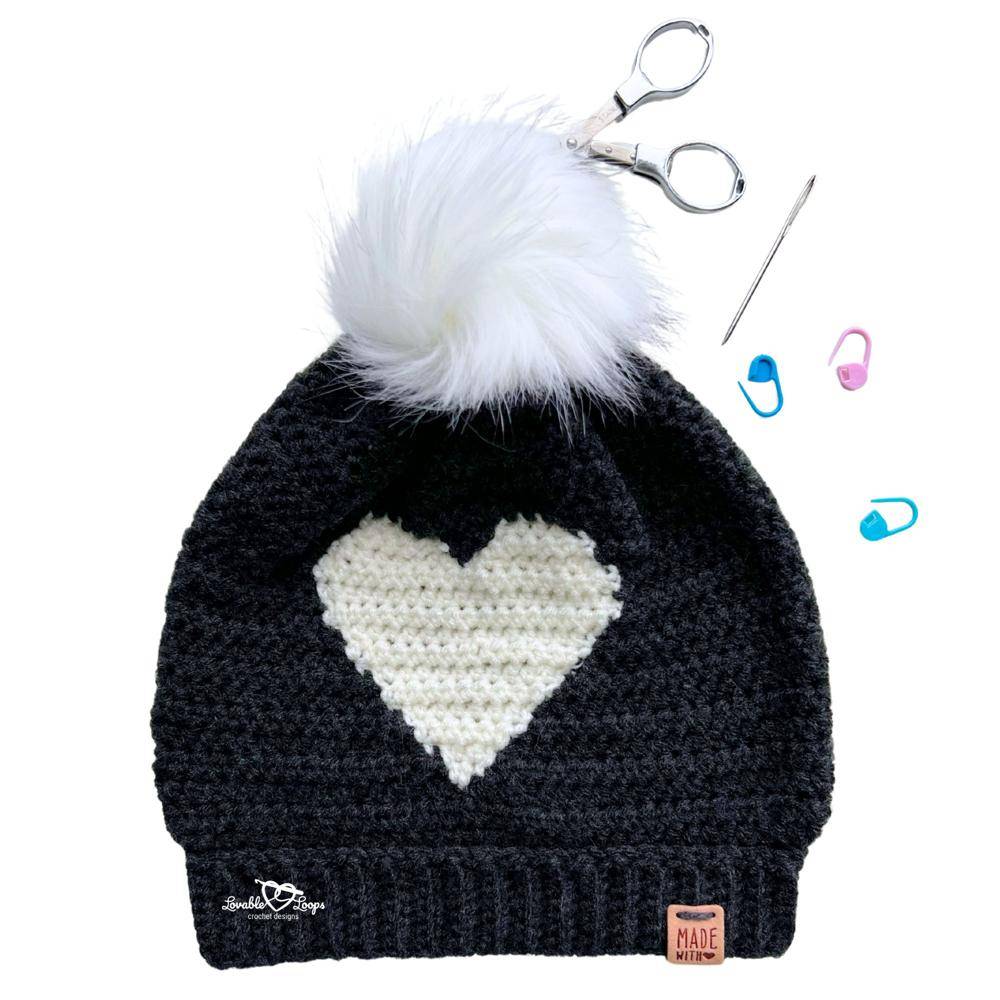 Chic Crochet Hat with Heart Design