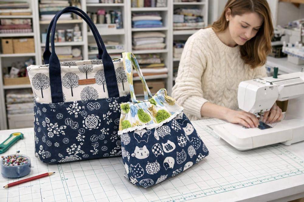 Chic Fabric Tote Bags with Playful Prints