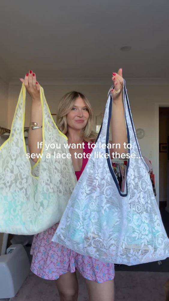 Chic Lace Tote Bags with Contrasting Trim