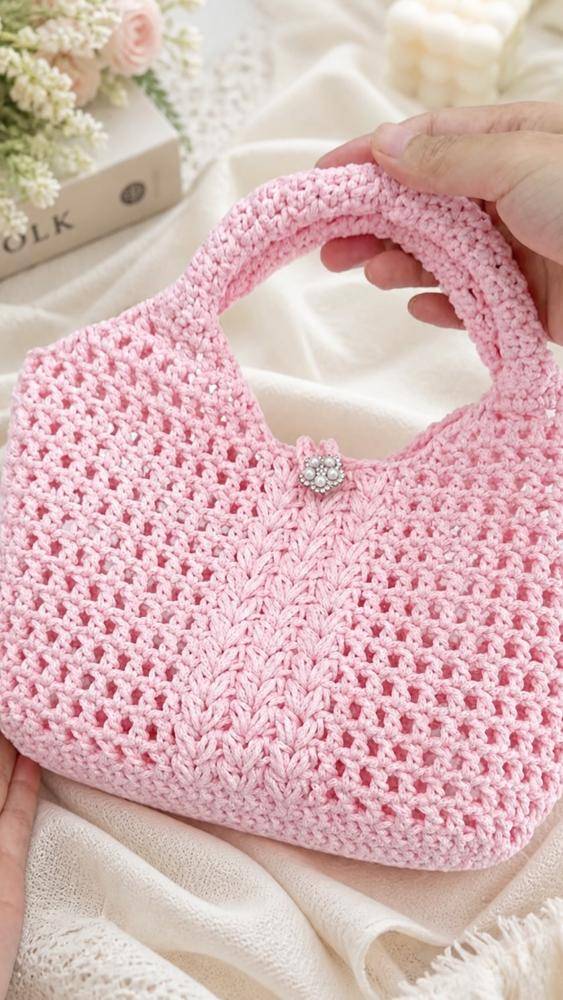 Chic Pink Crochet Handbag Project