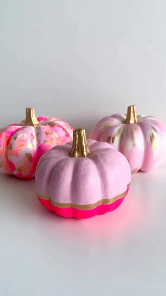 Chic Pink and Gold Painted Pumpkins