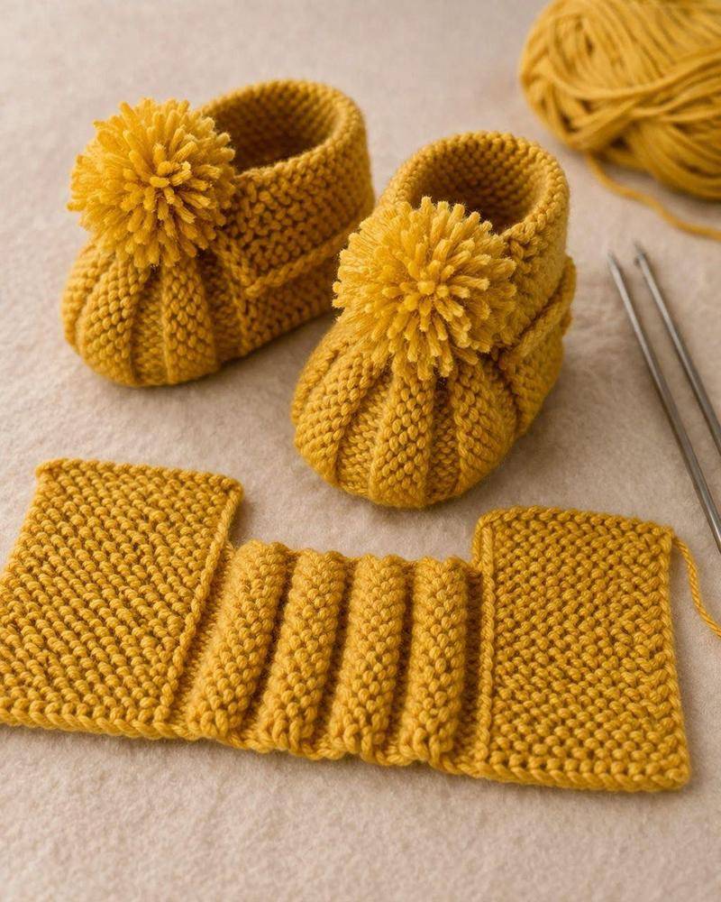 Chunky Mustard Yellow Knitted Baby Booties