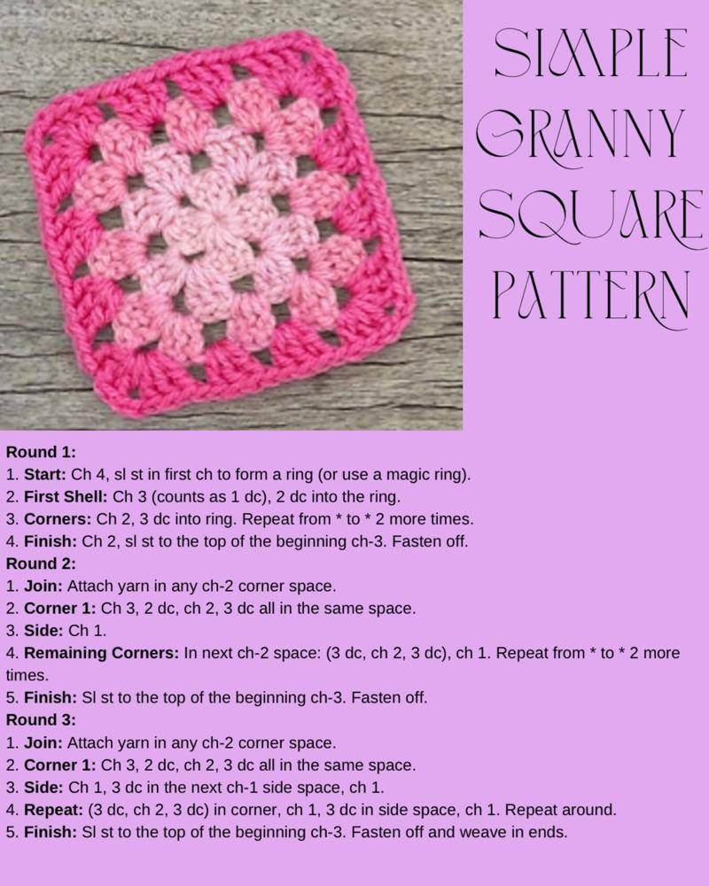 Classic Pink and Purple Ombre Granny Square Crochet Motif