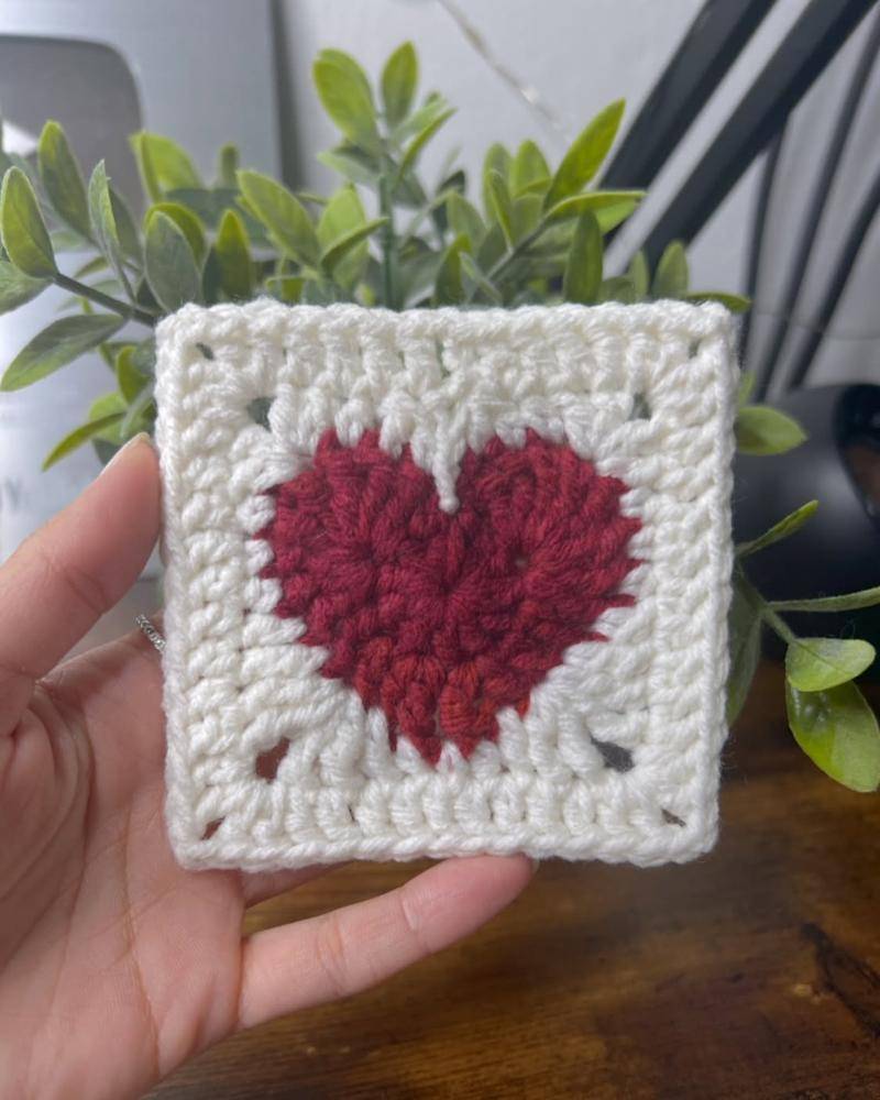 Classic Red Heart Granny Square Crochet Motif