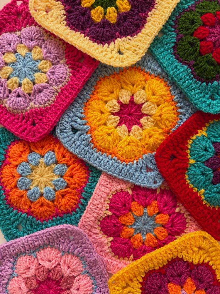 Colorful Crochet Flower Granny Squares