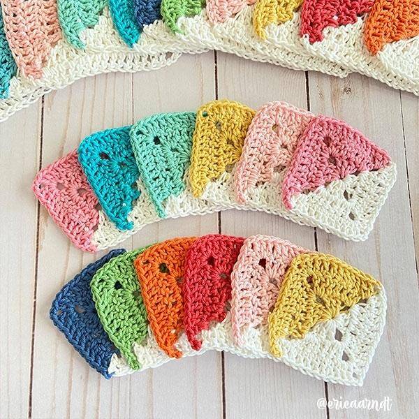 Colorful Half Granny Square Crochet Coasters