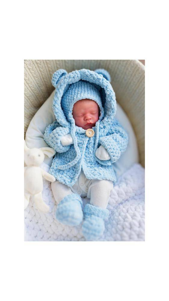 Cozy Blue Bear-Ear Hooded Baby Cardigan