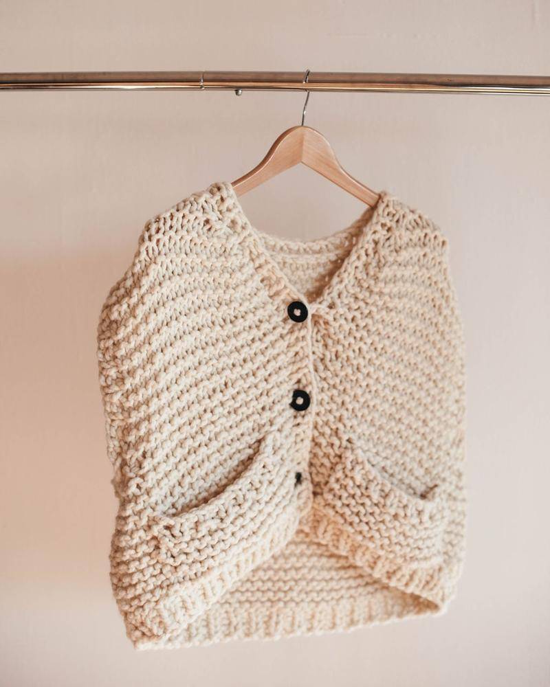 Cozy Cream Crocheted Vest with Pockets