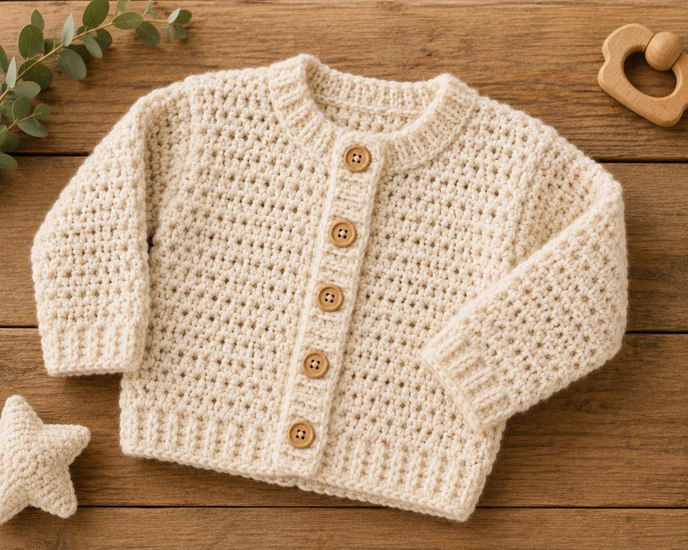 Cozy Textured Crochet Baby Cardigan