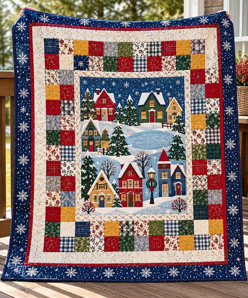 Cozy Winter Village Panel Quilt