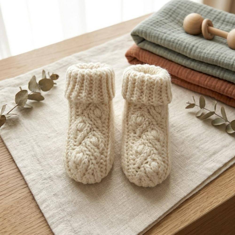 Cream Cable Knit Baby Booties
