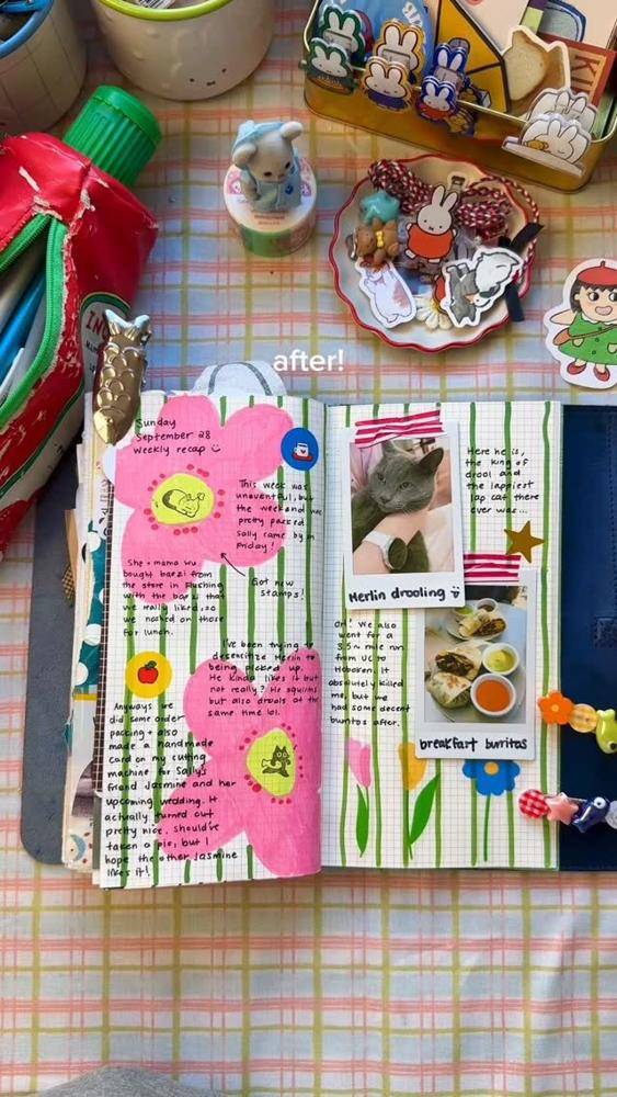 Creative Junk Journal Spread with Floral Accents