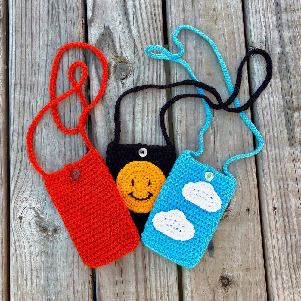 Crochet Phone Pouches with Fun Embellishments