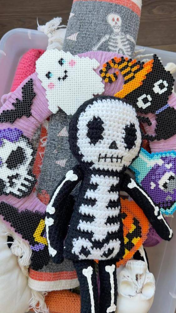 Crochet Skeleton Doll and Perler Bead Halloween Charms
