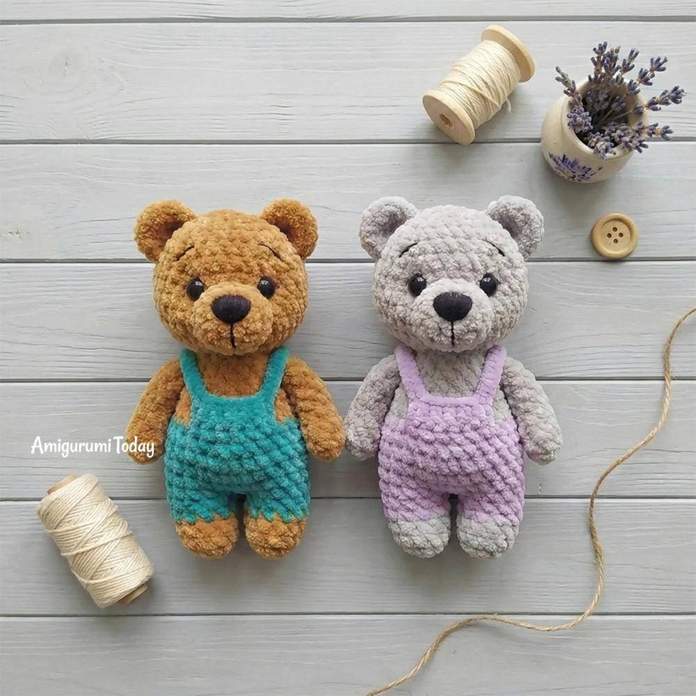 Crochet Teddy Bears in Overalls Amigurumi Project