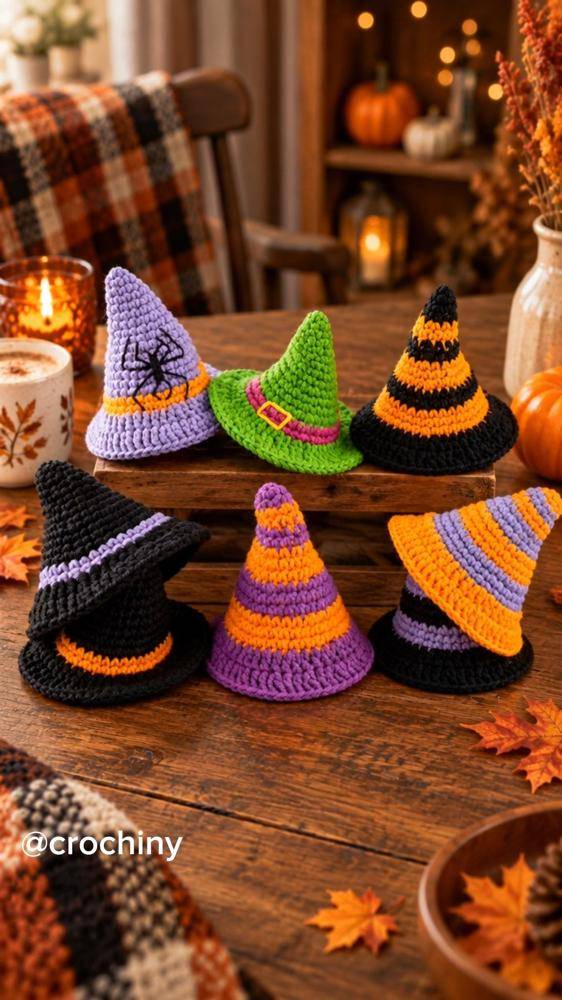 Crochet Witch Hat Decor Set