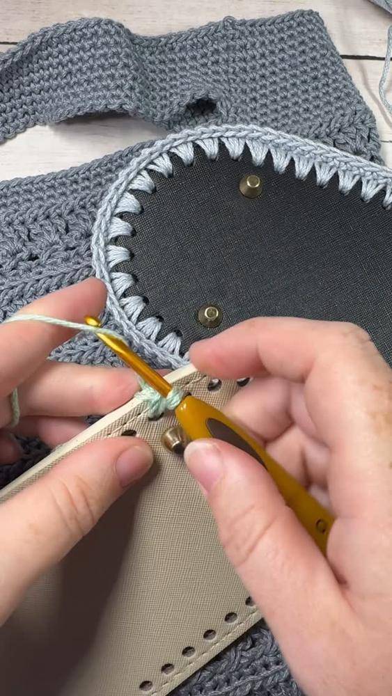 Crocheted Bag with Faux Leather Base