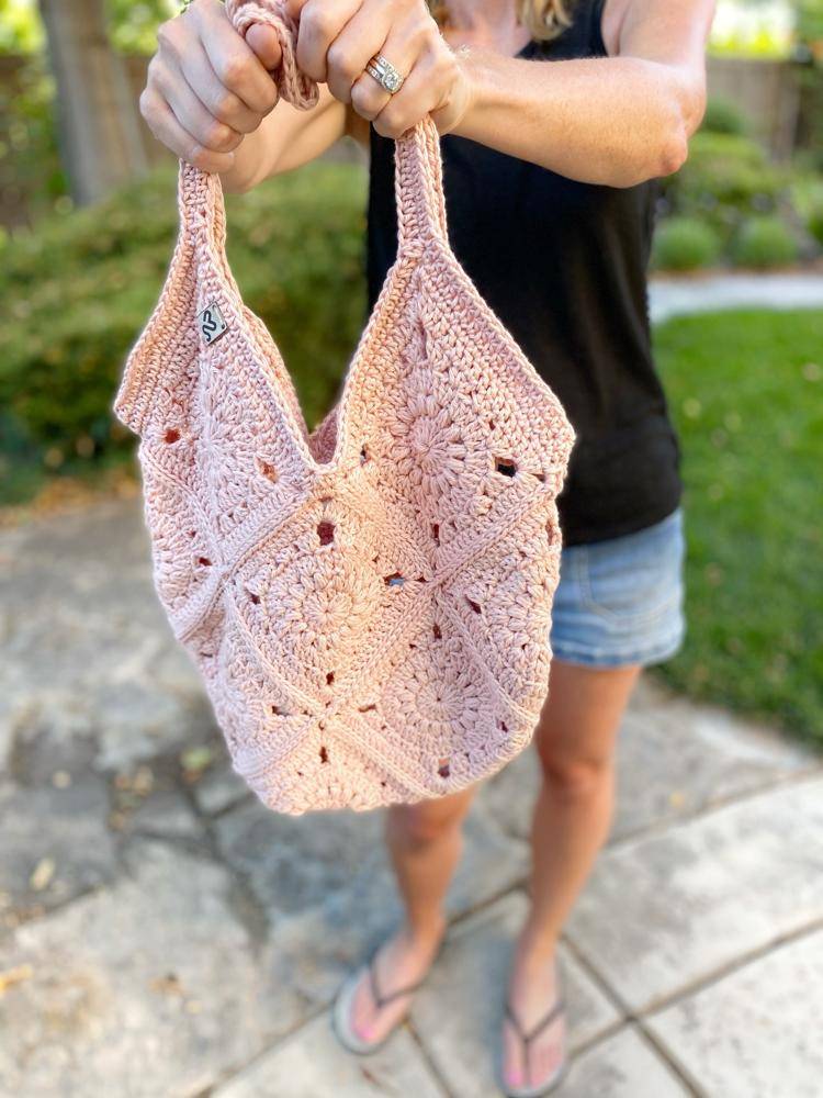 Crocheted Granny Square Tote Bag