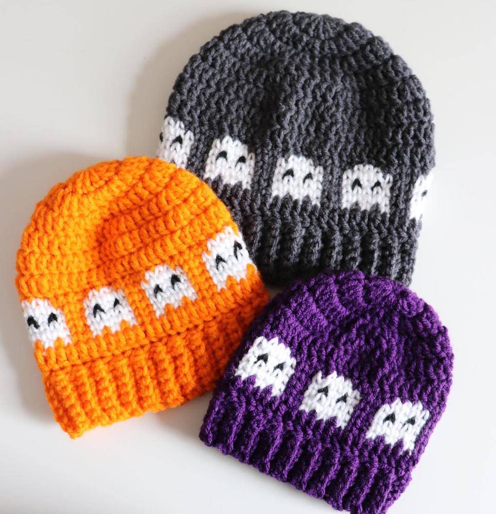 Cute Crochet Ghost Beanies for Halloween